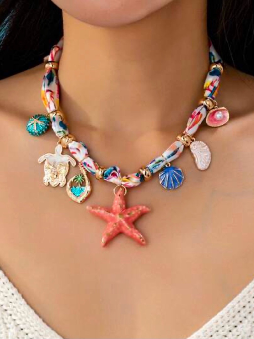 Tropical Multicolor Starfish Charm Necklace - Women Jewelry
